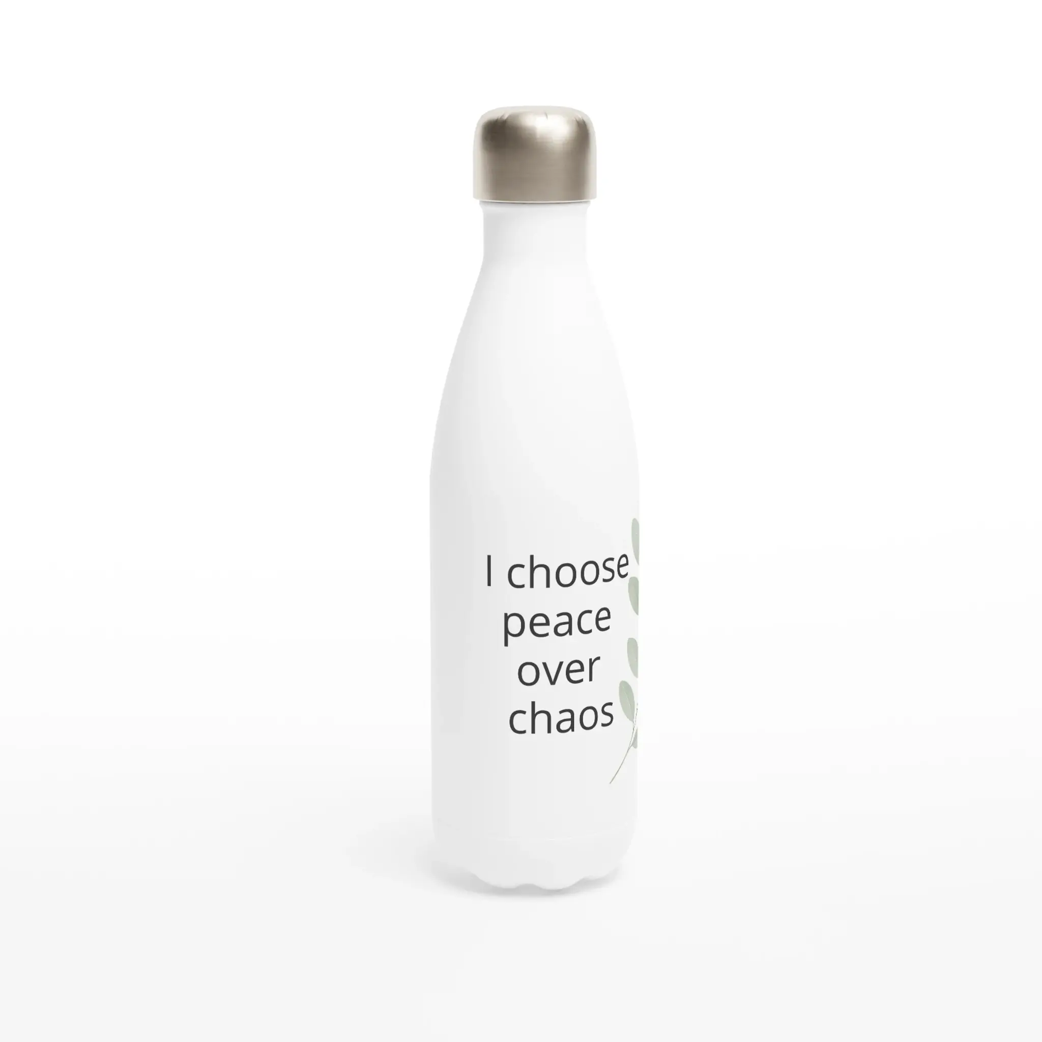 Stainless steel water bottle with affirmation "I choose peace over chaos" (Scene 3)