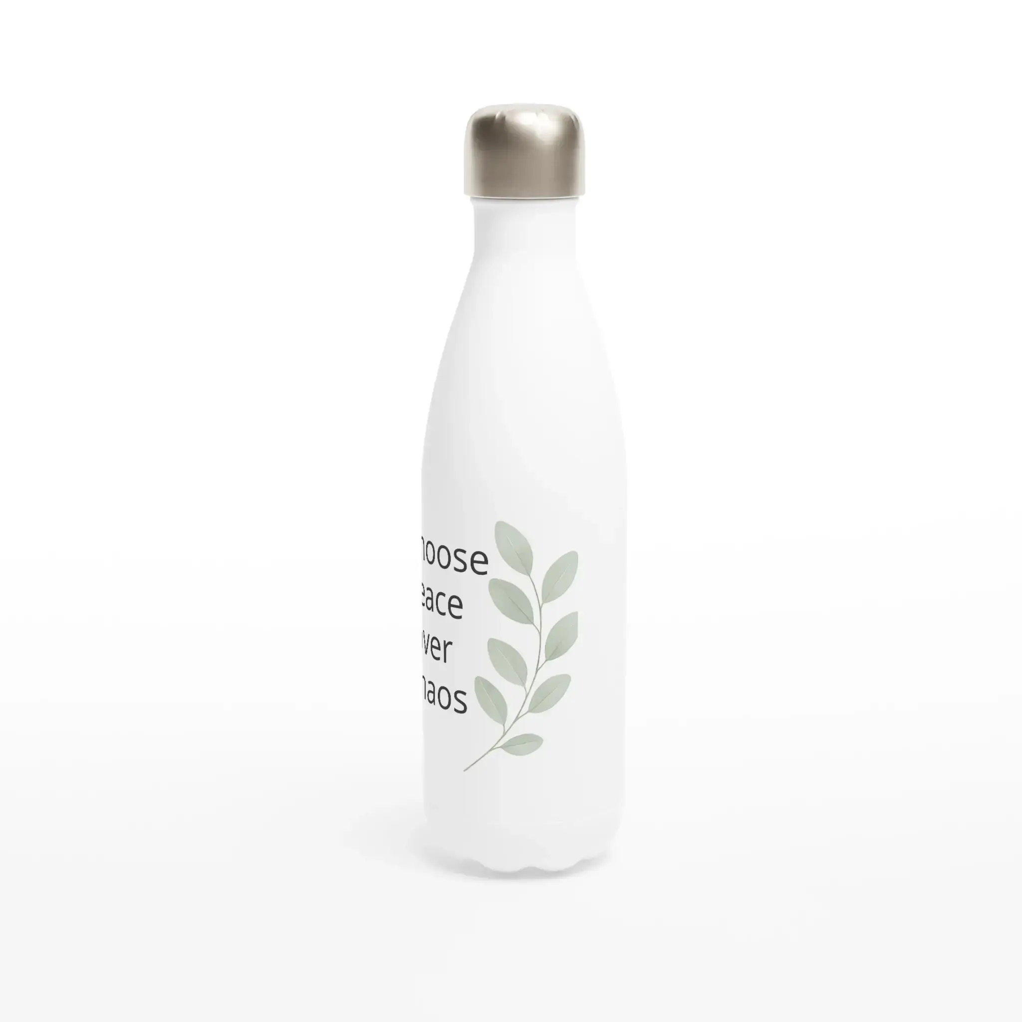 Stainless steel water bottle with affirmation "I choose peace over chaos" (Scene 4)