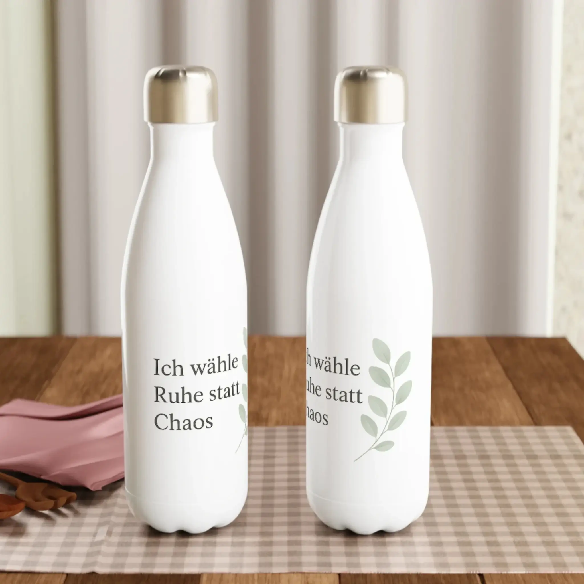 Bild 2: Edelstahl-Wasserflasche mit Affirmation „Ich wähle Ruhe statt Chaos